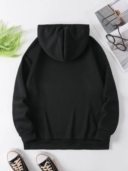 Women’s Graphic Pullover Hoodie – Long Sleeve With Smiley Face Print and Kangaroo Pocket for Fall Layering