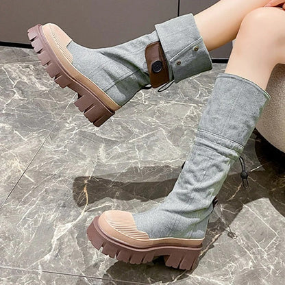 Mid-Calf Chunky Sole Boots