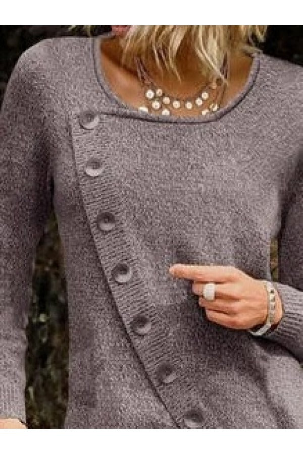 Fall Asymmetrical Button Sweater