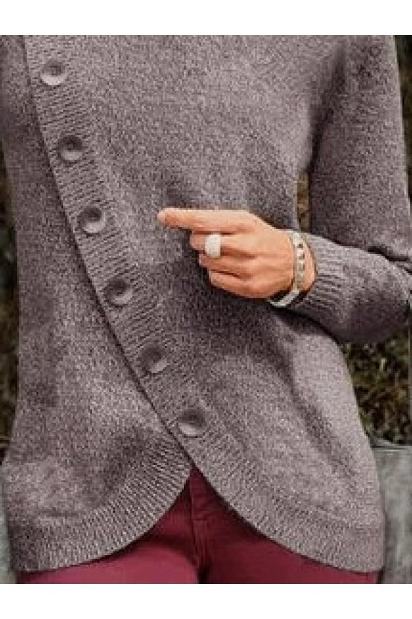 Fall Asymmetrical Button Sweater