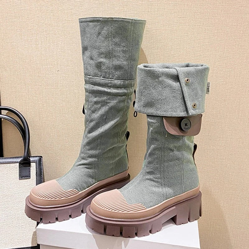 Mid-Calf Chunky Sole Boots