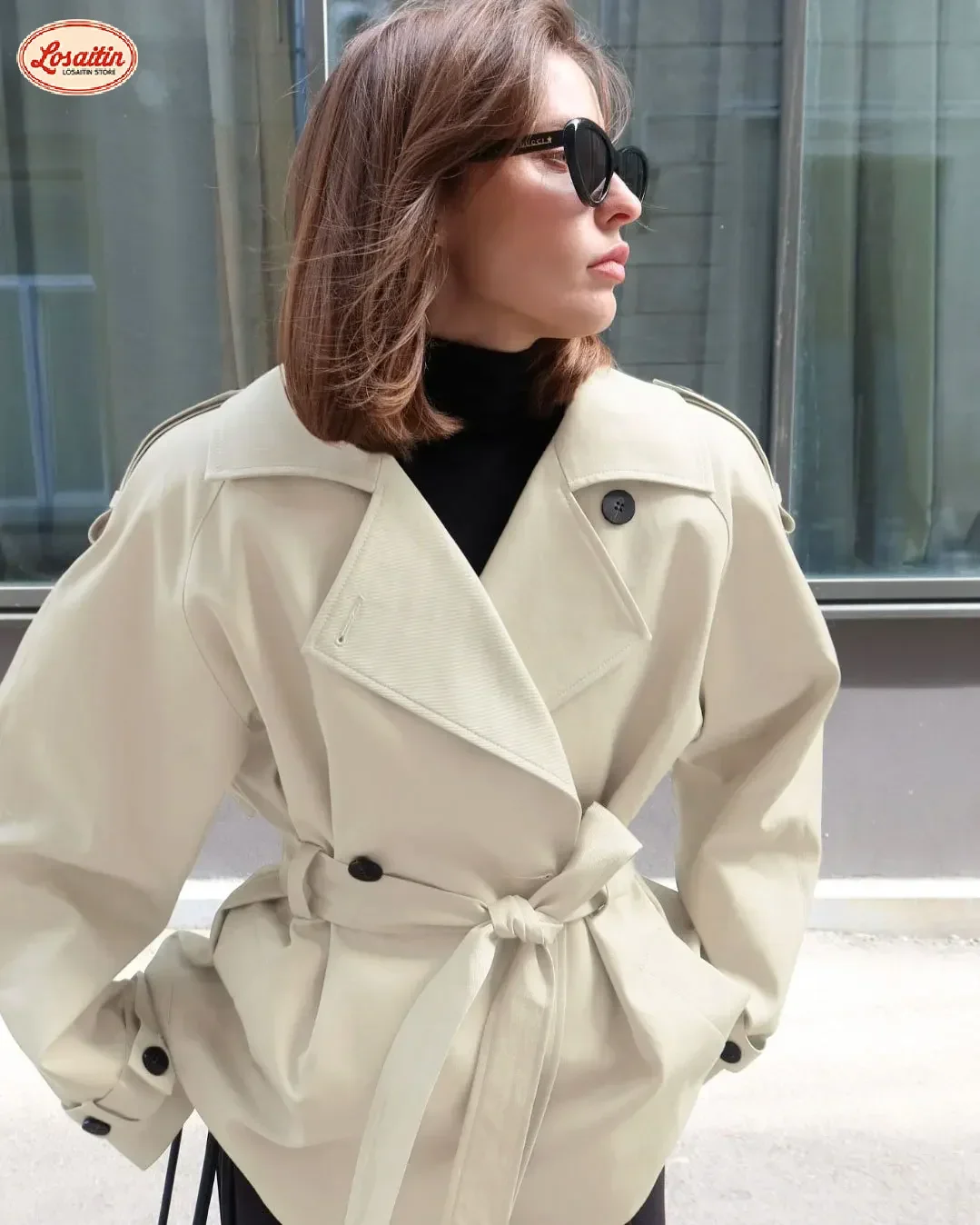 Short Belted Trench Coat For Fall