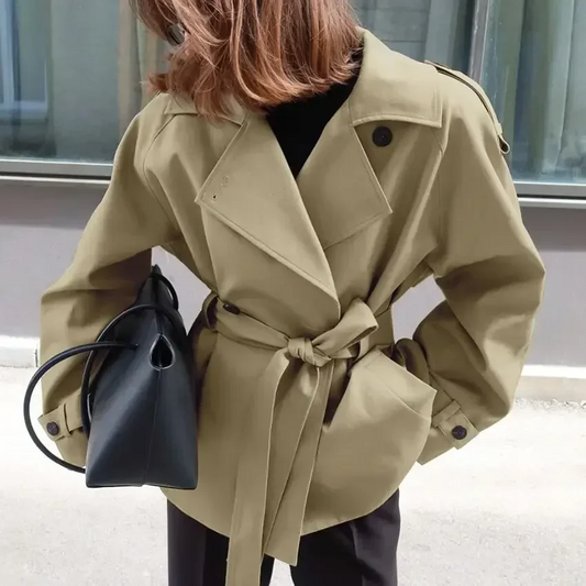 Short Belted Trench Coat For Fall