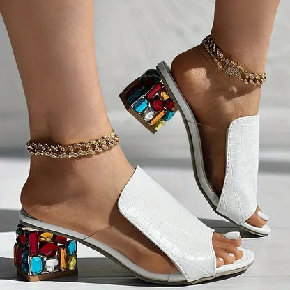 Croc-Textured Block Heel Sandals