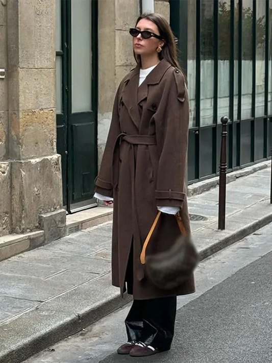 Long Double-Breasted Coat For Fall