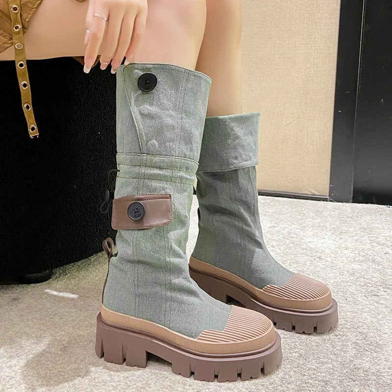 Mid-Calf Chunky Sole Boots