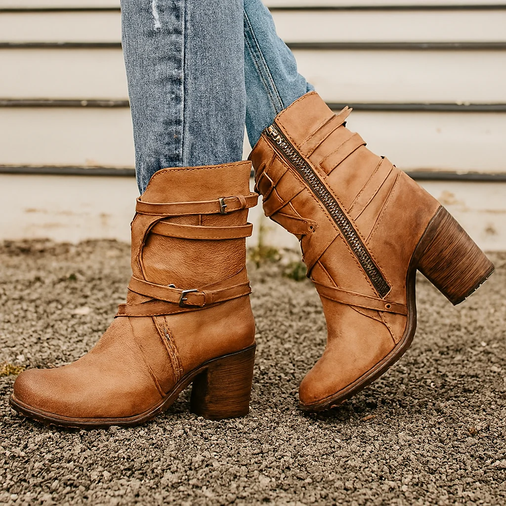 Fall Strapped Block Heel Boots