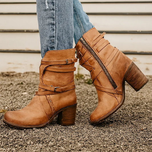 Fall Strapped Block Heel Boots