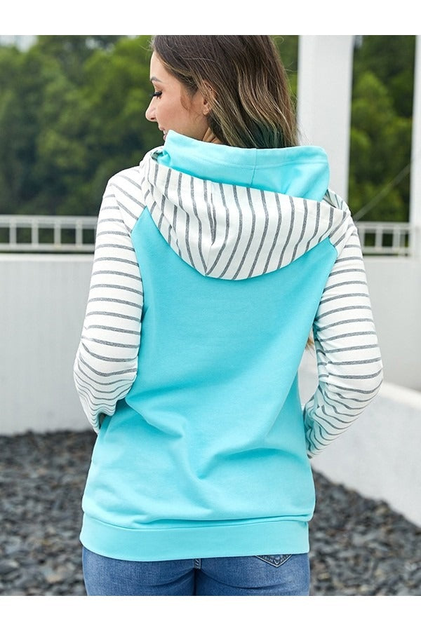 Fall Striped Sleeve Hoodie