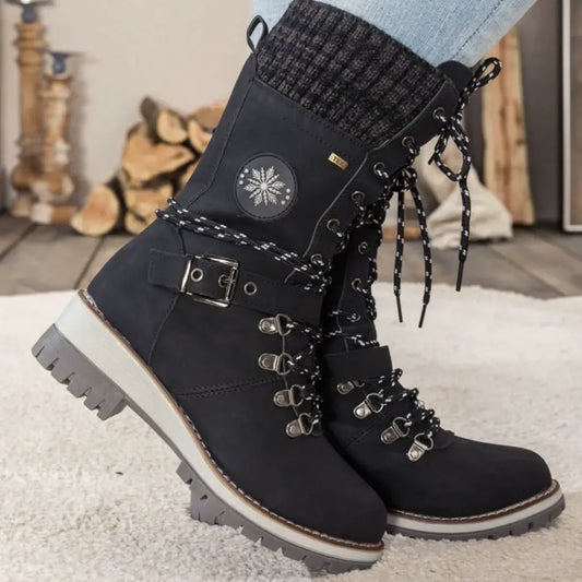 Fall Lace-Up Trek Boots with Knit Cuff