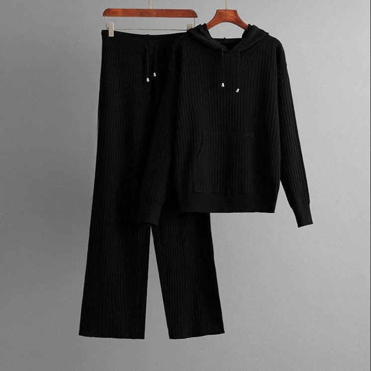 Fall Ribbed Knit Hoodie Set