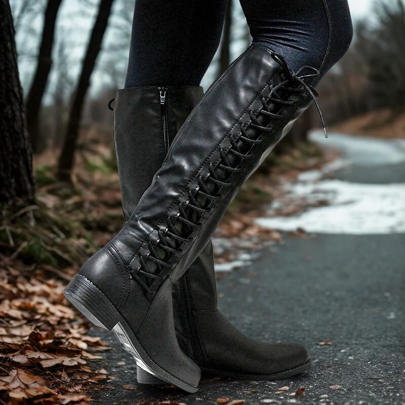 Lace-Up Knee-High Boots for Fall