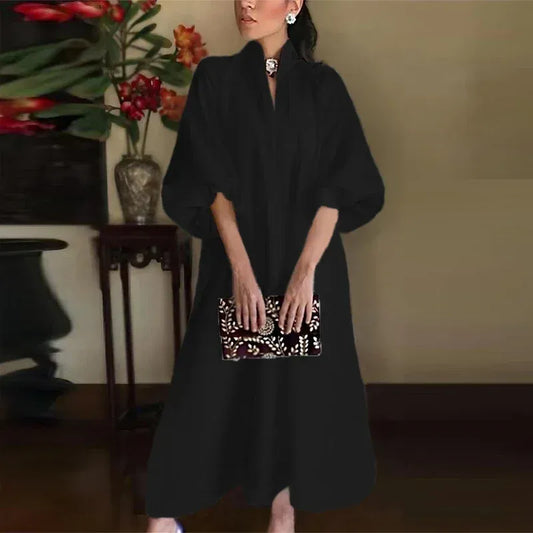 Balloon-Sleeve Midi Dress