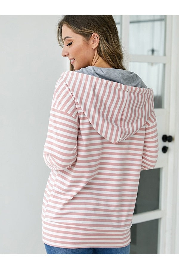 Fall Striped Quarter-Zip Hoodie