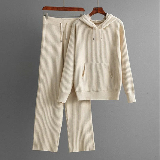 Fall Ribbed Knit Hoodie Set