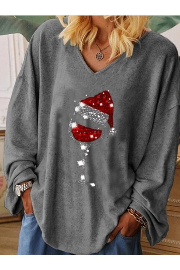 Santa Hat Wine Glass Sweatshirt