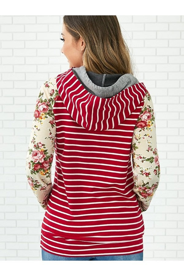 Fall Striped Floral Hoodie