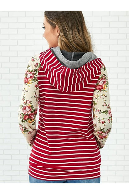 Fall Striped Floral Hoodie