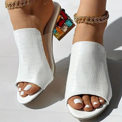 Croc-Textured Block Heel Sandals