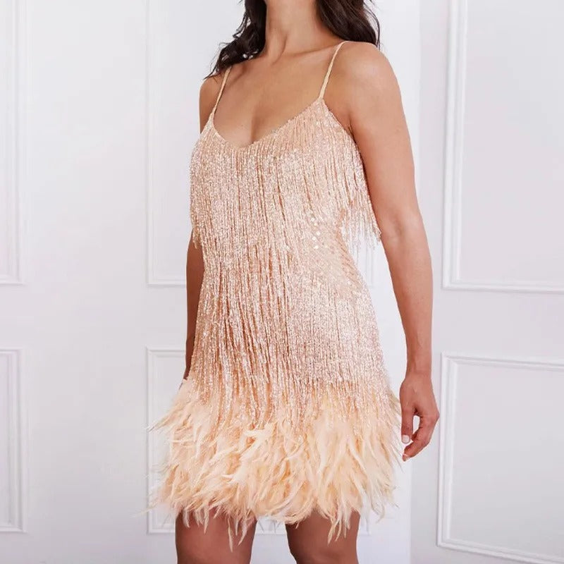 Fringe Feather Cocktail Dress - Flattering Fit, Elegant Silhouette