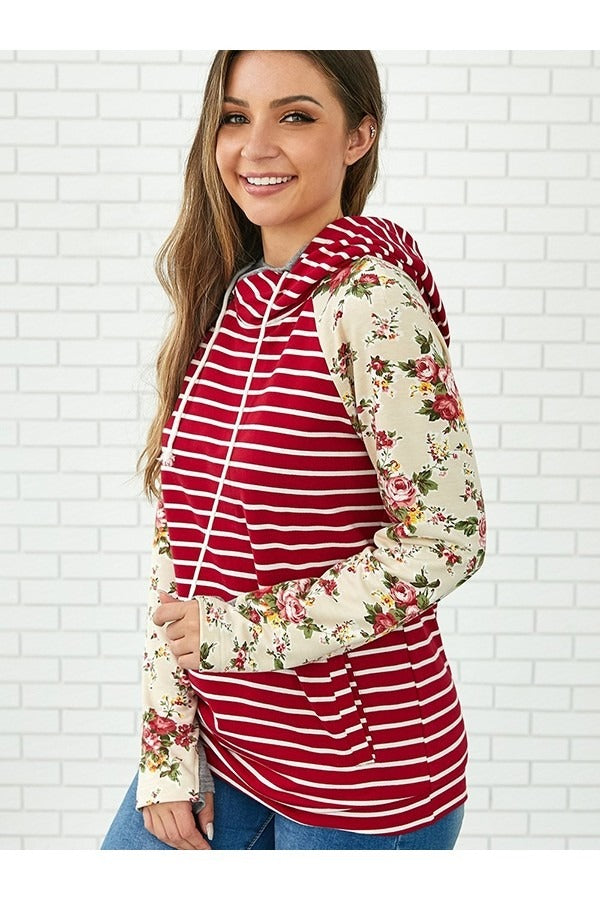 Fall Striped Floral Hoodie