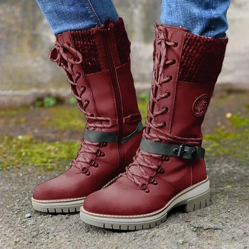 Fall Knit-Cuff Lace-Up Boots