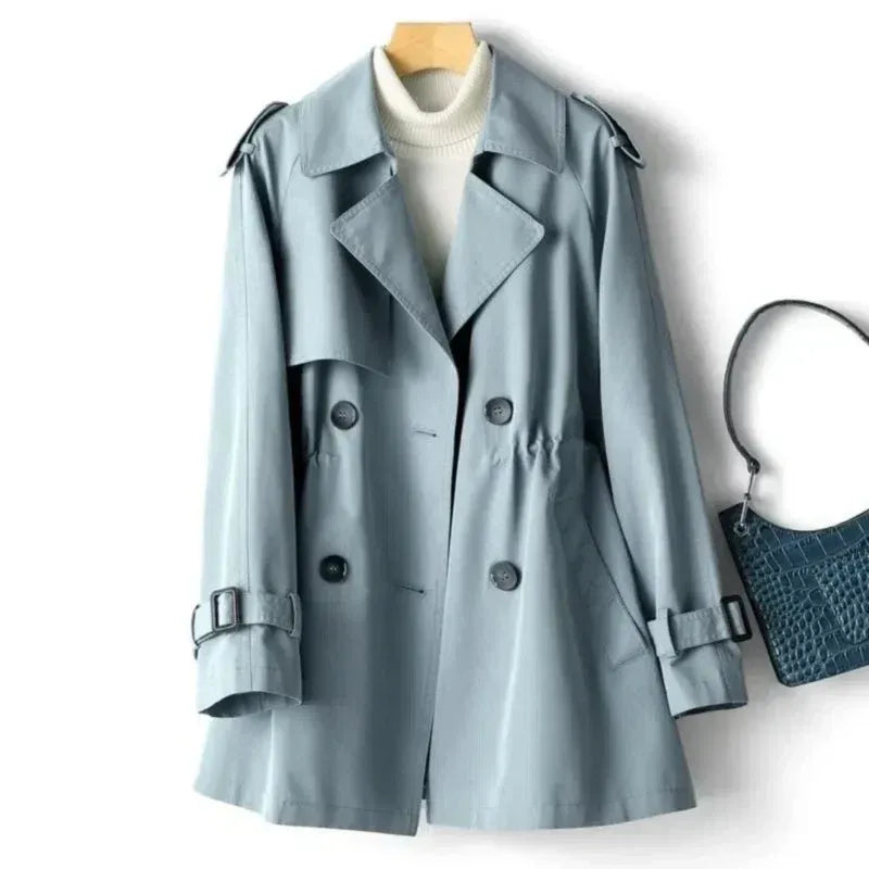 Short Double-Breasted Trench Coat For Fall