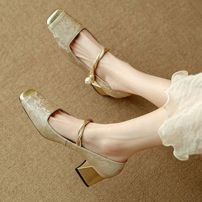 Emerald Gold Block Heel Pumps