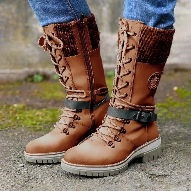 Fall Knit-Cuff Lace-Up Boots