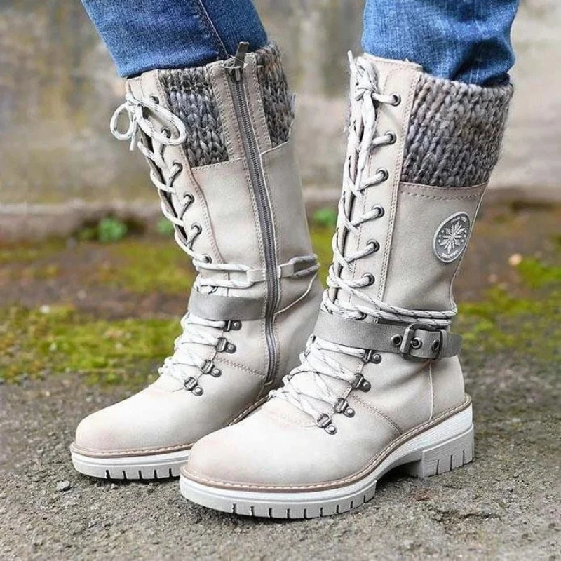 Fall Knit-Cuff Lace-Up Boots