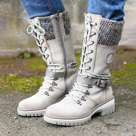 Fall Knit-Cuff Lace-Up Boots