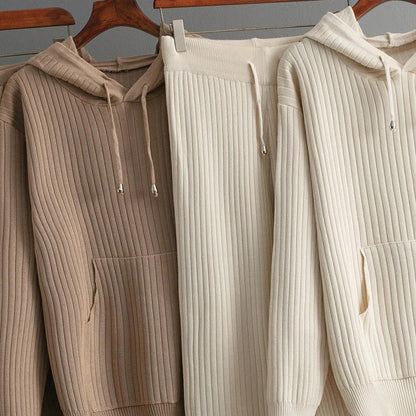 Fall Ribbed Knit Hoodie Set