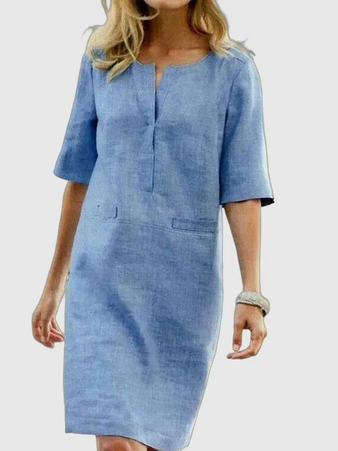 Linen Shirt Dress - Straight Cut, Lightweight Comfort