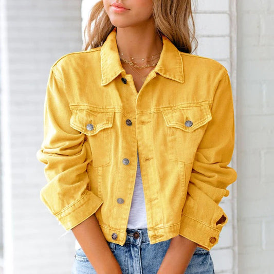 Cropped Button Denim Jacket
