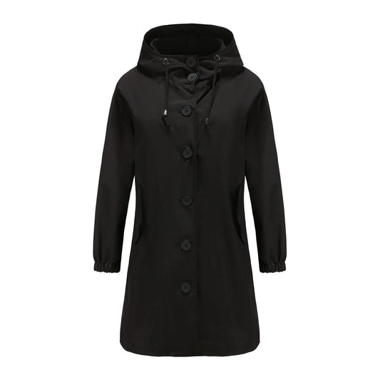 Drawstring Hood Button Jacket