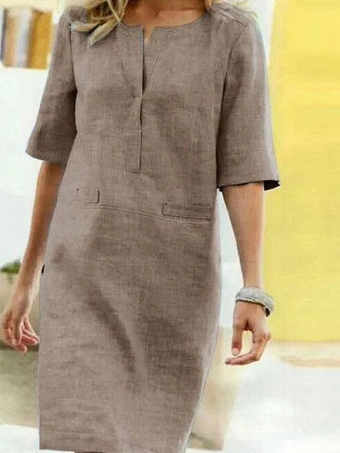 Linen Shirt Dress - Straight Cut, Lightweight Comfort