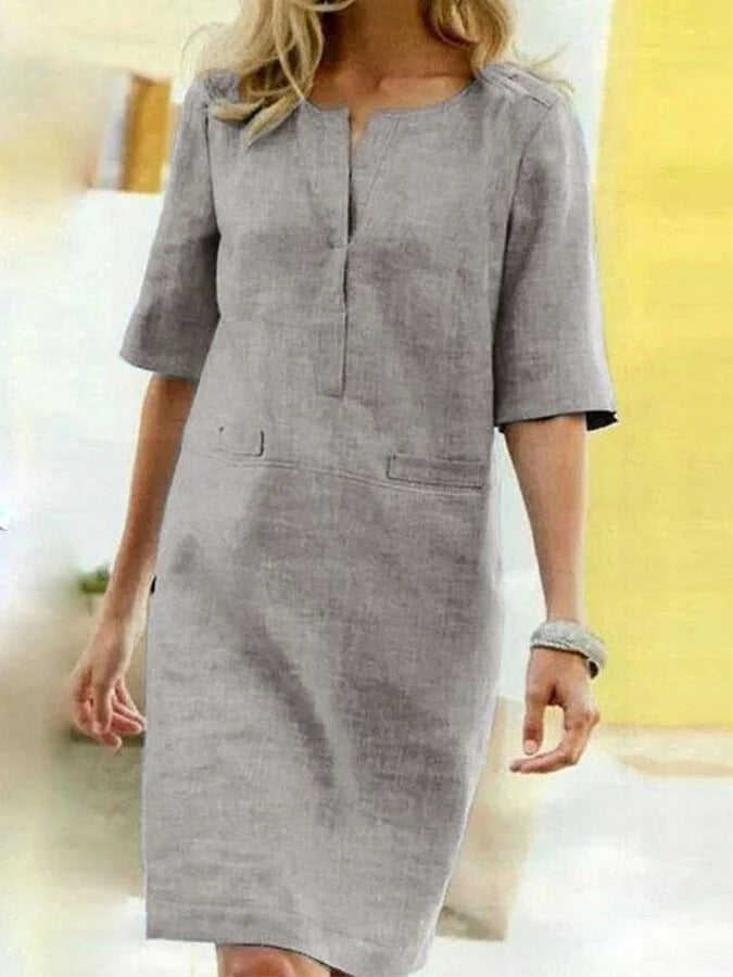 Linen Shirt Dress - Straight Cut, Lightweight Comfort
