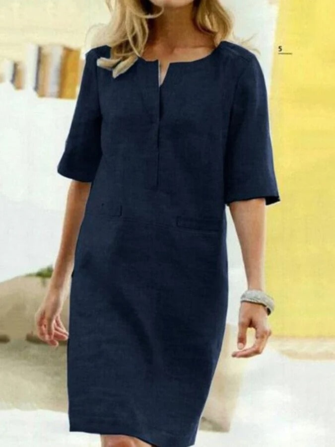 Linen Shirt Dress - Straight Cut, Lightweight Comfort