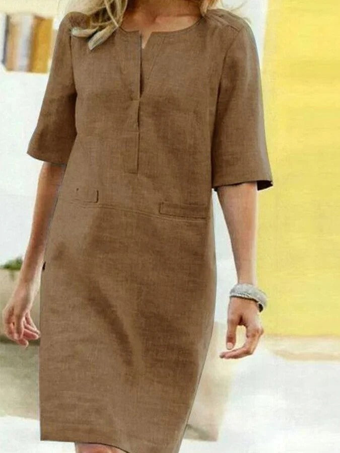 Linen Shirt Dress - Straight Cut, Lightweight Comfort