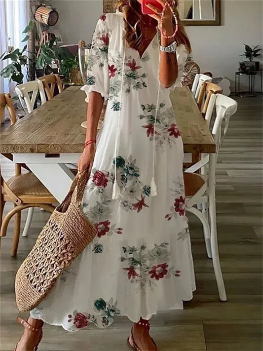 Drawstring Floral Maxi Dress