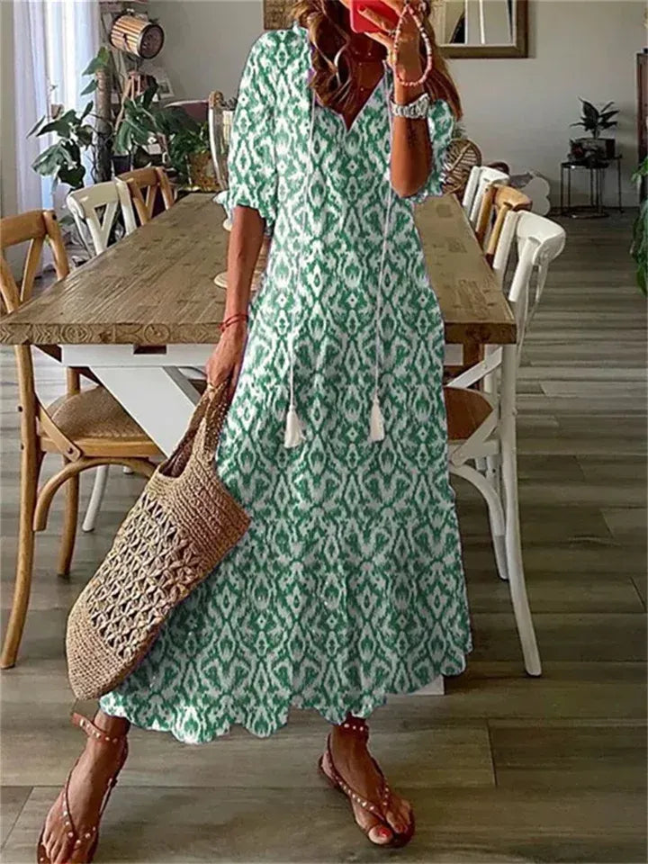 Drawstring Floral Maxi Dress