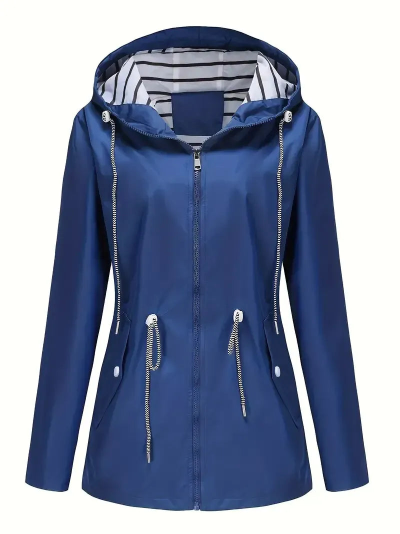Striped-Lined Zip Hooded Jacket