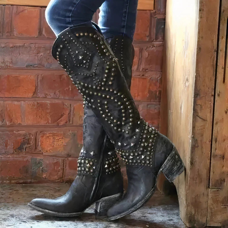Fall Rivet-Detail Western Boots