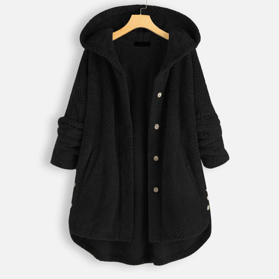 Textured Button-Up Hooded Coat