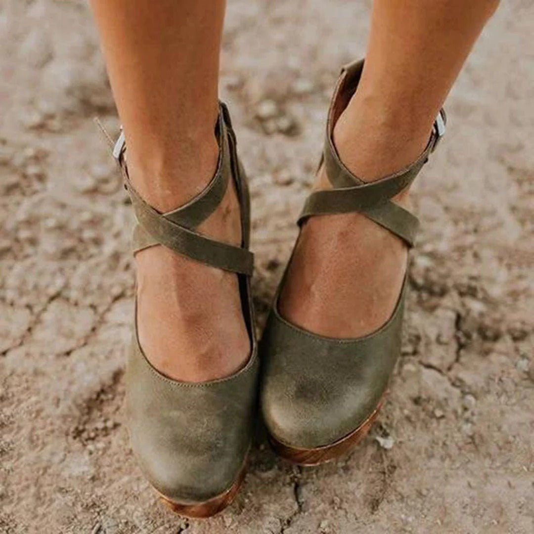 Wood Heel Strap Clogs