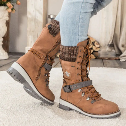 Fall Lace-Up Trek Boots with Knit Cuff
