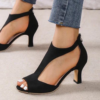 Cut-Out Peep-Toe Heeled Sandals