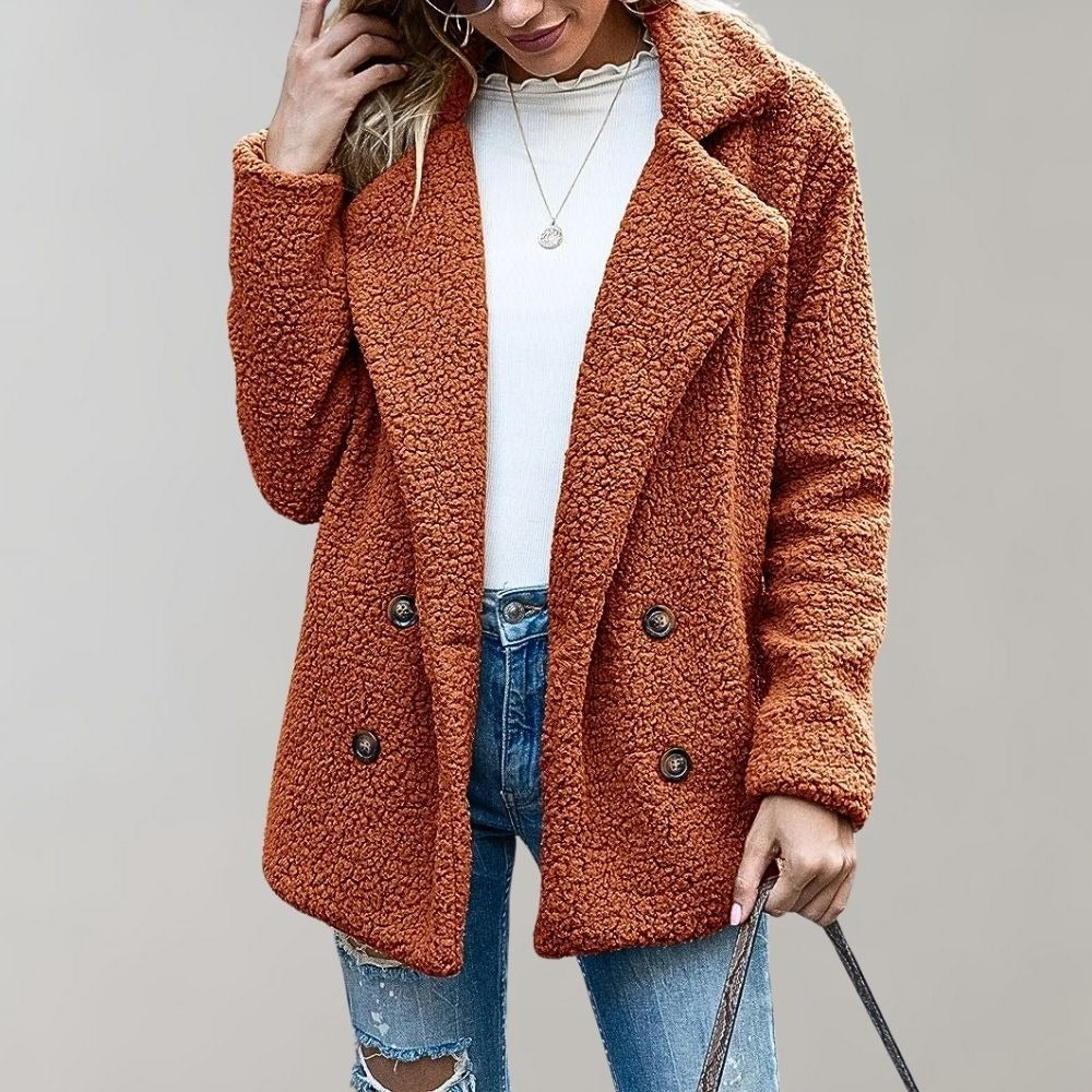 Textured Double-Breasted Short Coat