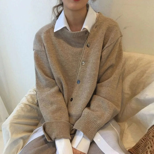 Asymmetric Button Knit Sweater