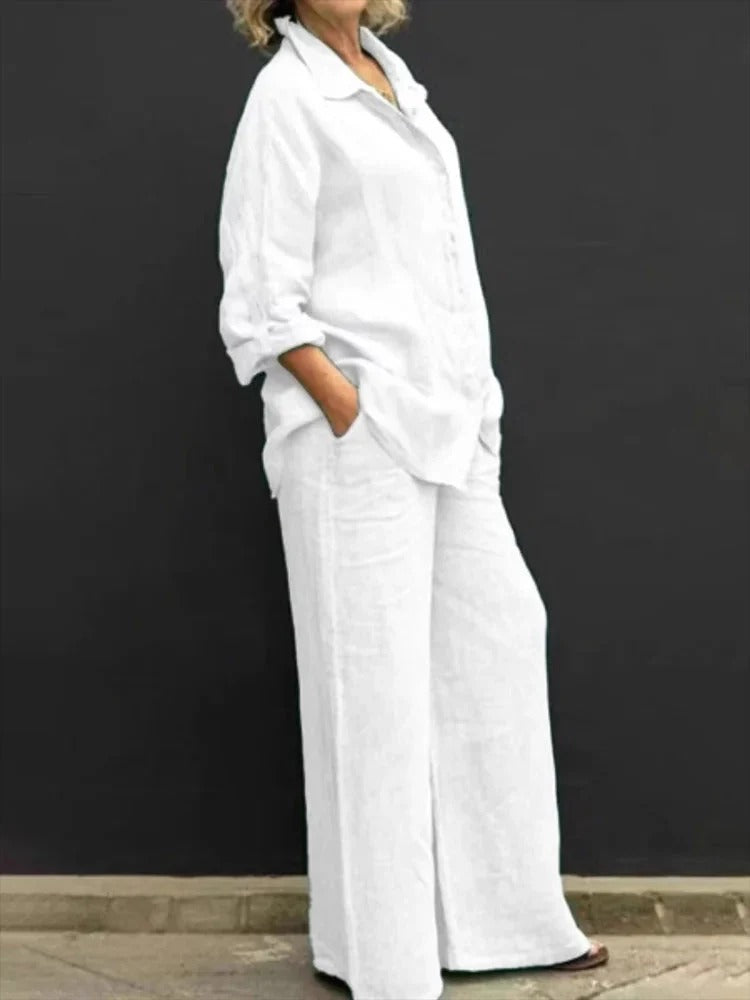 Relaxed Button Shirt and Wide-Leg Pants Set